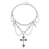 Niche Design Double-layer Bright Pearl Fringed Cross Star Cross Necklace Female Versatile