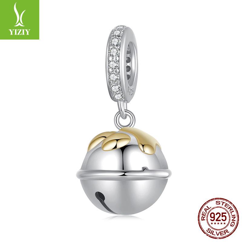 Christmas 925 Sterling Silver Cute Pet Paw Print Bell Pendant Necklace Pendant Diy Handmade Beaded Bracelet