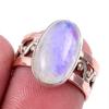 Natural Rainbow Moonstone Gemstone 925 Solid Silver Two Tone Ring S.6.5US P3v88