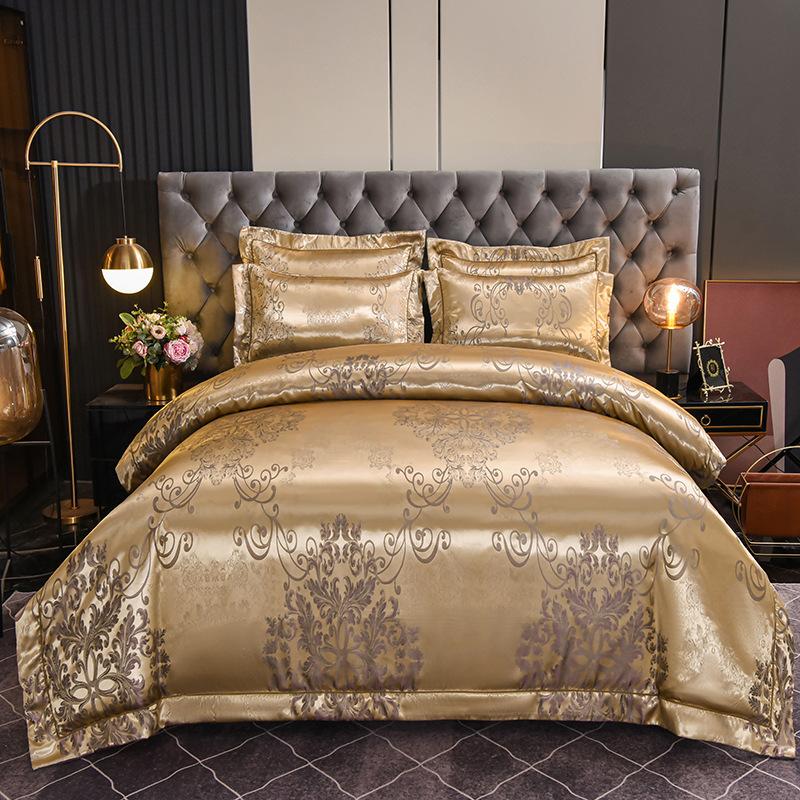 Европейский атласный жаккардовый пододеяльник, простыня, комплект из четырех предметов, комплект из трех предметов с вышивкой