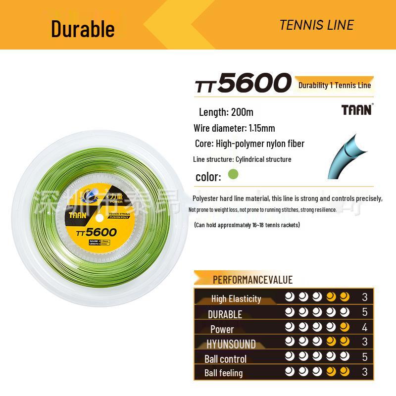TAAN TT8600 Шестигранная полиэстеровая теннисная струна - Катушка 200 м для контроля, вращения и мощности