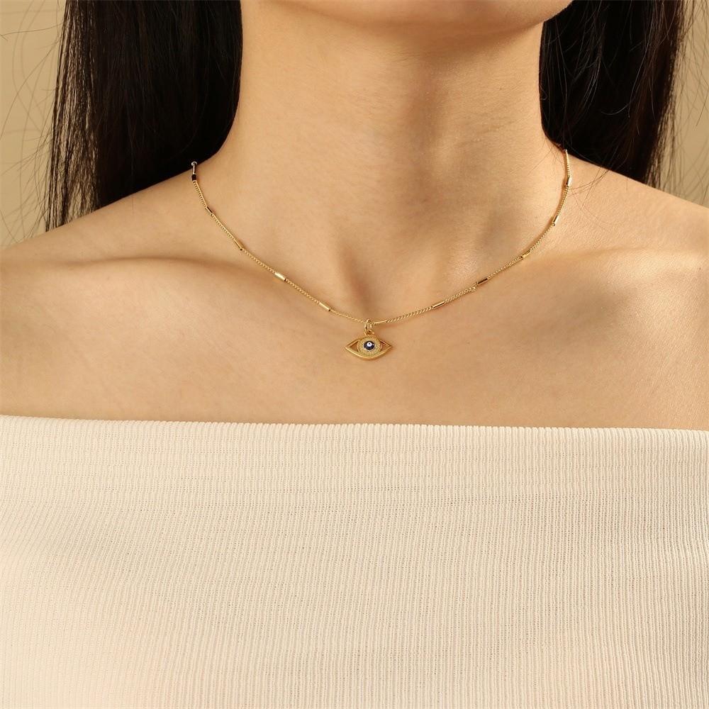 Vintage Devil's Eye Necklace Copper Gold Plated Eyeball Neck Chain Demon Eye Necklace  Party Favors