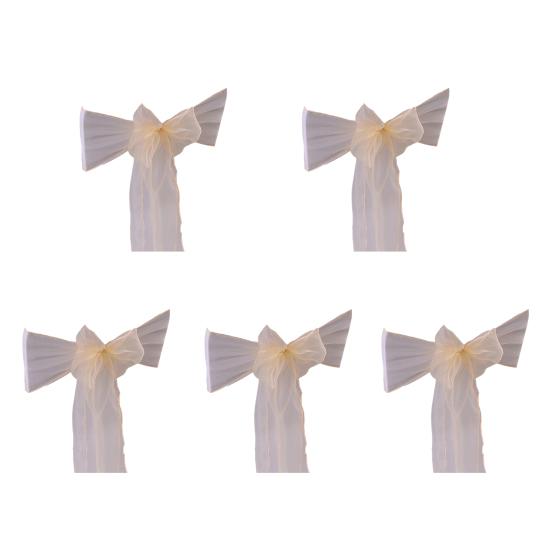 5Pcs Organza Chair Sashes Bright Color Silky Wedding Decoration Clear Chair Cover Back Ties Wedding Reception Event Decor