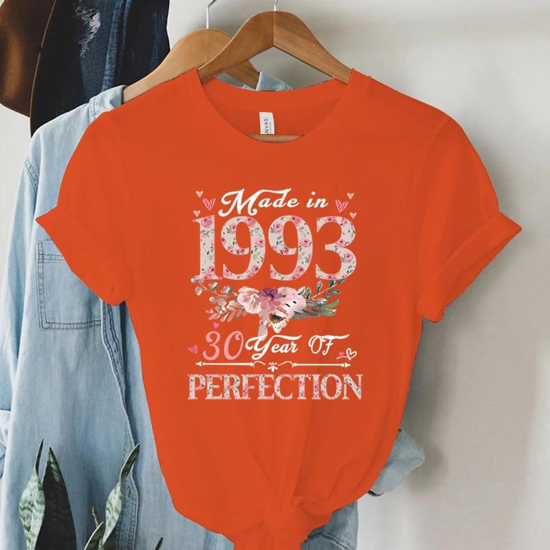 Винтажные футболки, сделанные в 1993 году, футболки на 30-летие 30-летия совершенства для женщин, топы с цветочным рисунком и принтом, летняя одежда для женщин Y2k