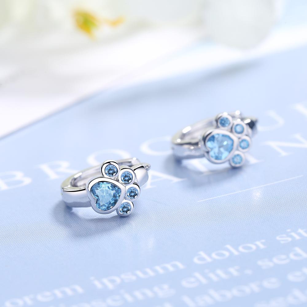 ANENJERY Медные милые серьги-кольца с кошачьей лапой, синие серьги с кубическим цирконом для девочек, аксессуары S-E1078