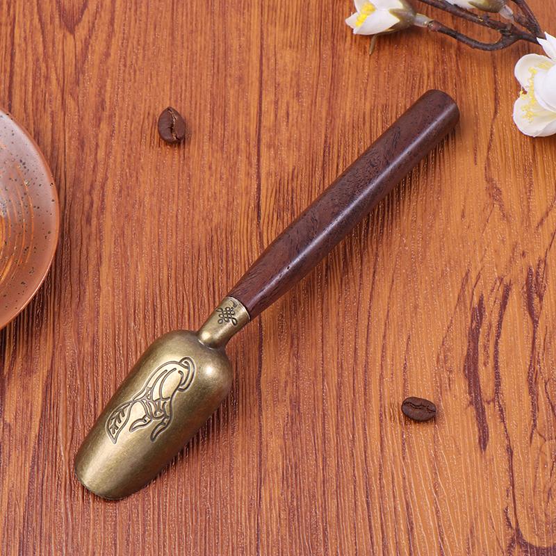 Wooden Handle Tea Shovel Tea Spoon Copper Ebony Coffee Scoops Tableware Teaspoons Easy Clean Anti Sprinkle Tea Spoon