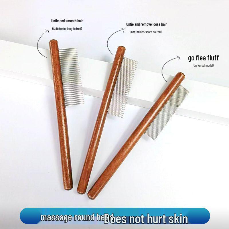 Solid Wood Grooming Comb for Cats & Dogs - Fine-Toothed, Knot Remover, Long Hair, Short Hair, Floating Hair Removal Brush.