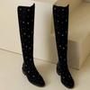 Хрустальные высокие сапоги для женщин Модные туфли на каблуке Зимние ботфорты челси 2025 Новые повседневные кроссовки для женщин