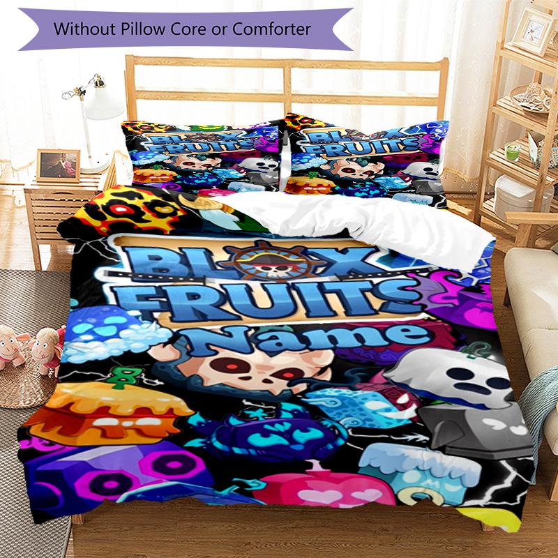3pcs Custom Name Blox Fruits Bedding Set Duvet Cover Closure Includes 1 Duvet Cover & 2 Pillowcases, Soft and Comfortable for All Seasons.