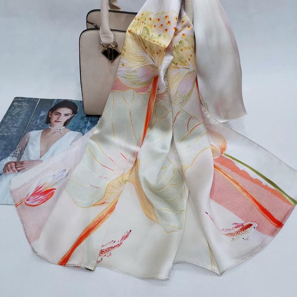 Высокое качество 100% шелковый шарф шаль хиджаб обертывание женский цветочный весна лето пляж шелковые шарфы