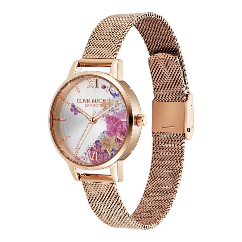 Официальный дилер Olivia Burton Signature Иллюстрированные цветочные часы из сетки цвета розового золота 24000226 30 мм [OLIVIA BURTON] Женские