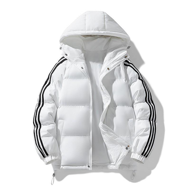 Mens Winter Hooded Puffer Jacket Striped Loose Fit Thick Warm Casual Coat