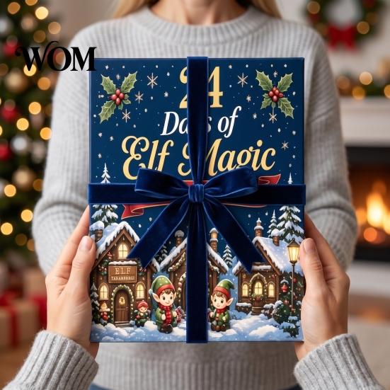 Surprise Daily Countdown Toys Magic Elf Advent Calendar, 24 Day Acrylic 2D Ornament Set with Durable Holiday Patches Cute Mini Figures, Christmas Tree