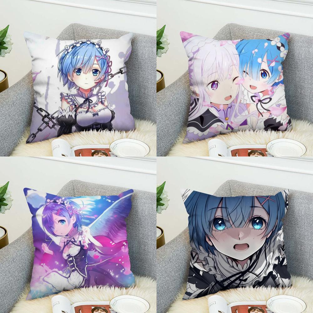 Чехол для подушки ReZero Рем для автомобиля, дивана, декоративный для дома, двусторонний принт, плюшевая квадратная декоративная подушка, чехол