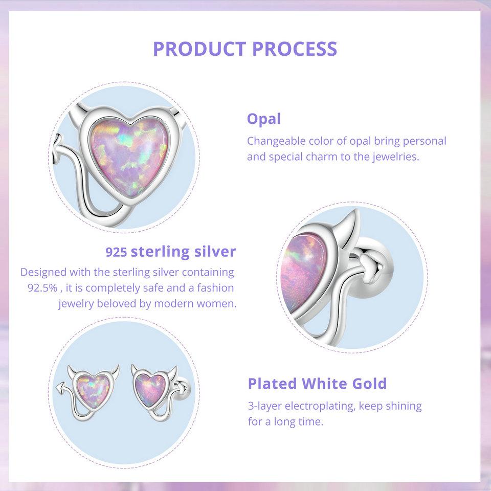 Серьги Pink Love Heart Devil Opal, милые серьги Sweet Heart Opal из серебра 925 пробы