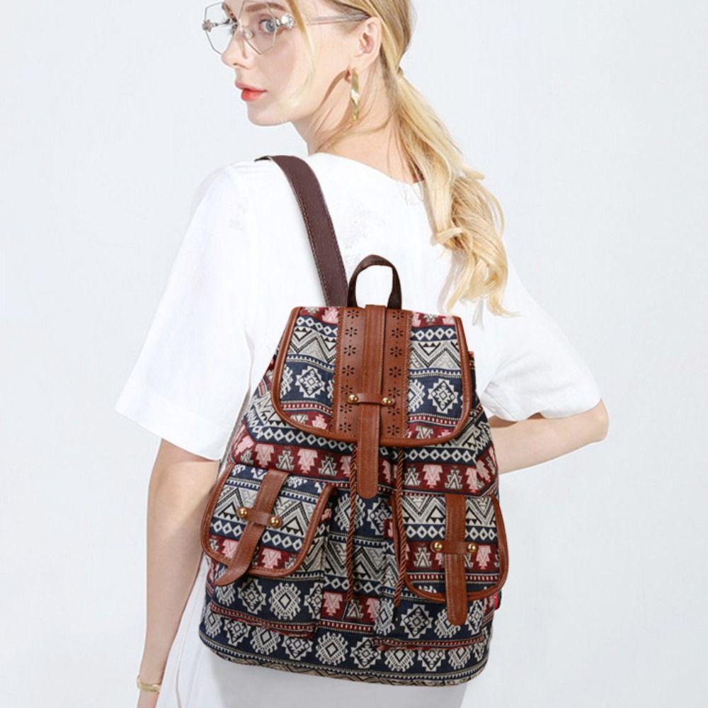 Свободное время Этнический стиль Рисунок Школьные сумки Холст Большая вместимость Рюкзаки Дорожный рюкзак Студент