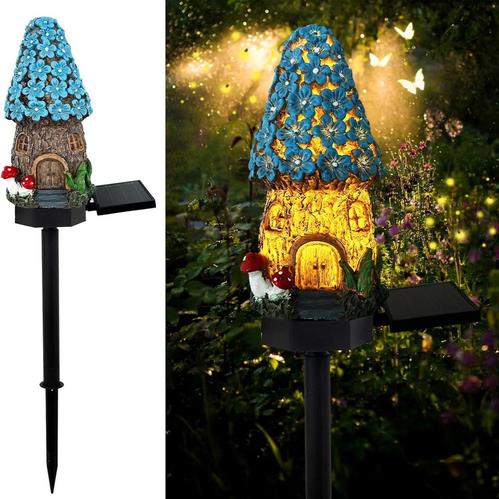 1pc Creative Solar Resin Mushroom House Light  Waterproof Small House LED Floor Plug Light for Outdoor Garden Lawn Decoration,