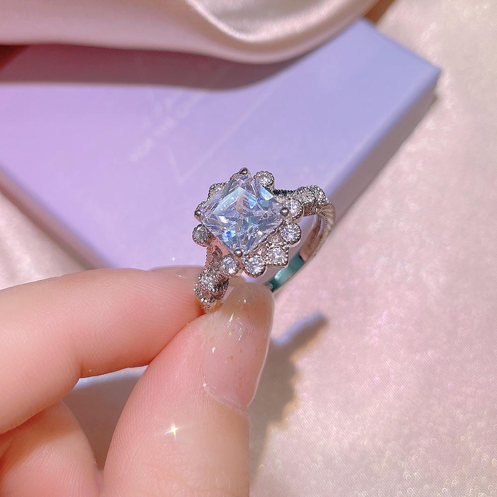 Изысканное женское кольцо с цирконием, блестящее геометрическое кольцо с цирконием AAAA, серебряное женское украшение для вечеринки, свадебное ювелирное кольцо для невесты