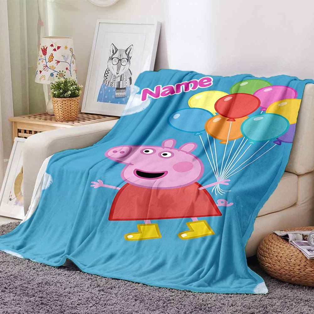 Custom Name Peppa Pig'S Heartful Adventure Party Blanket For Couch Bed Plush Cozy Fuzzy Blanket Super Soft Warm Blankets For Fall And Winter 0916107