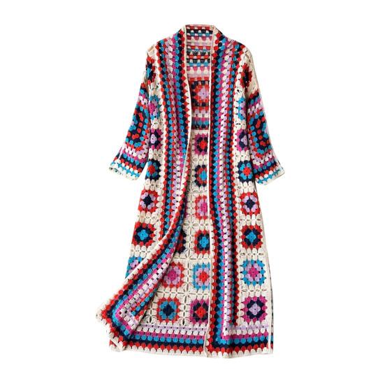 Вязаный свитер-шаль с ажурными рукавами, вязаное пальто в стиле бохо, вышивка, вязаный крючком дизайн, свободный кардиган