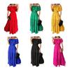 Women's Summer Off Shoulder Ruffle Maxi Dress Short Sleeve High Waist A-Line Dress Flowy Beach Long Dress