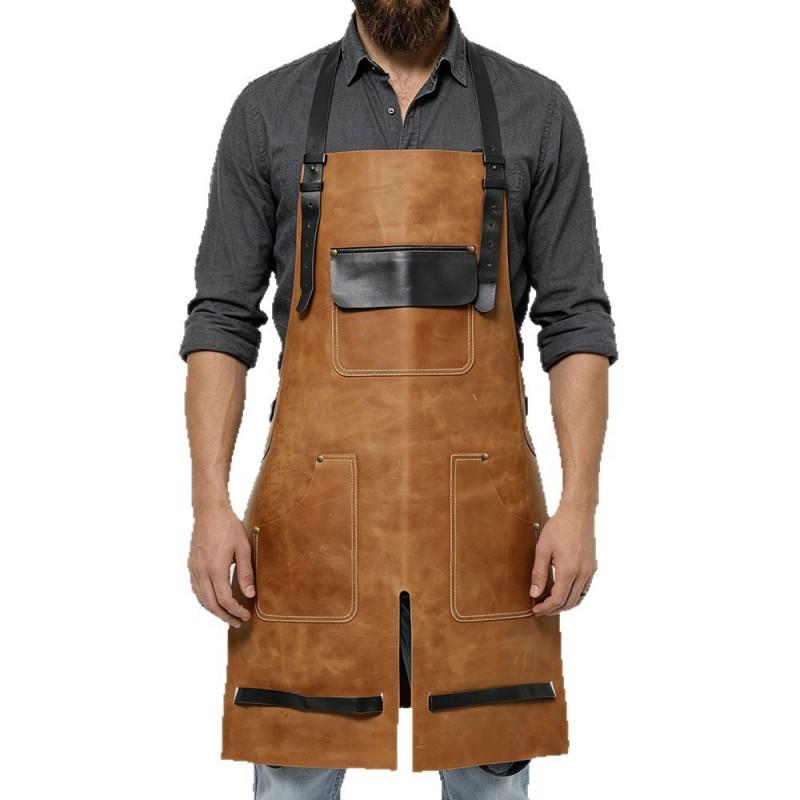 Waterproof Oil-Resistant PU Leather Apron With Y-Back Adjustable Straps Split Leg Design Kitchen Cooking Cleaning