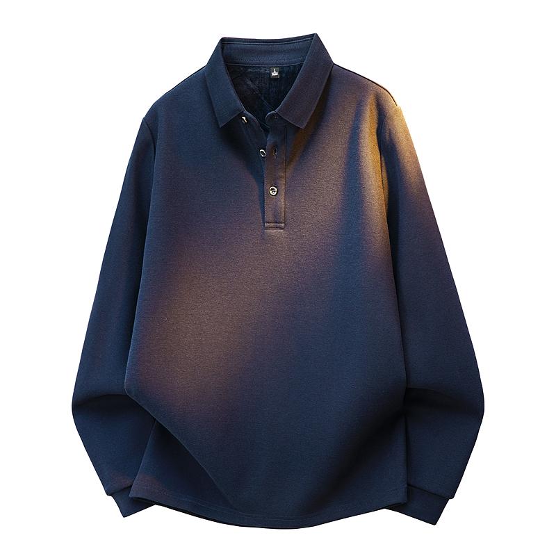 Men's Olive Green Long Sleeve Polo Shirt, Casual Button Placket Collared Top for Daily Wear