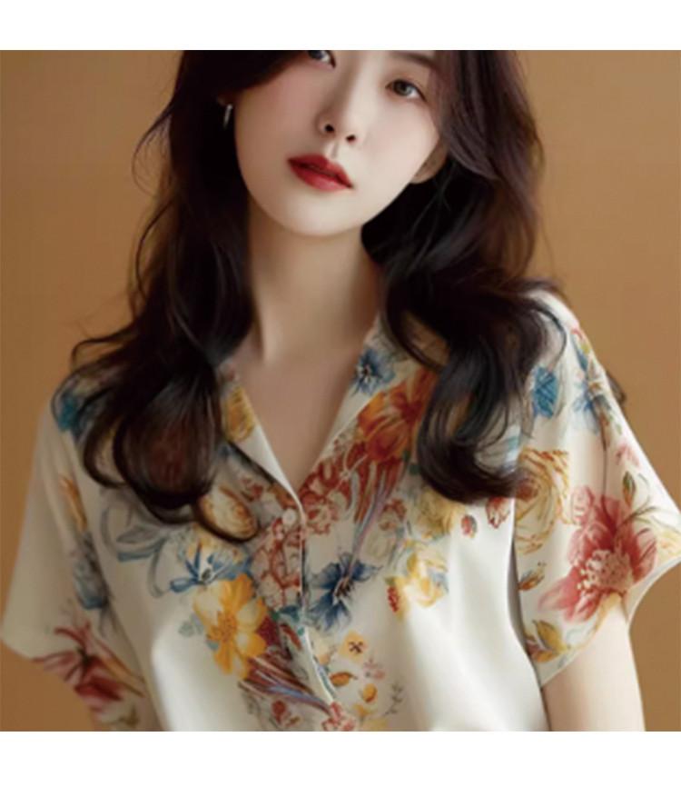 New Chinese Style National Style 2026 Summer Design Sense Short-Sleeved Shirt with Colorful Plant Flower Print