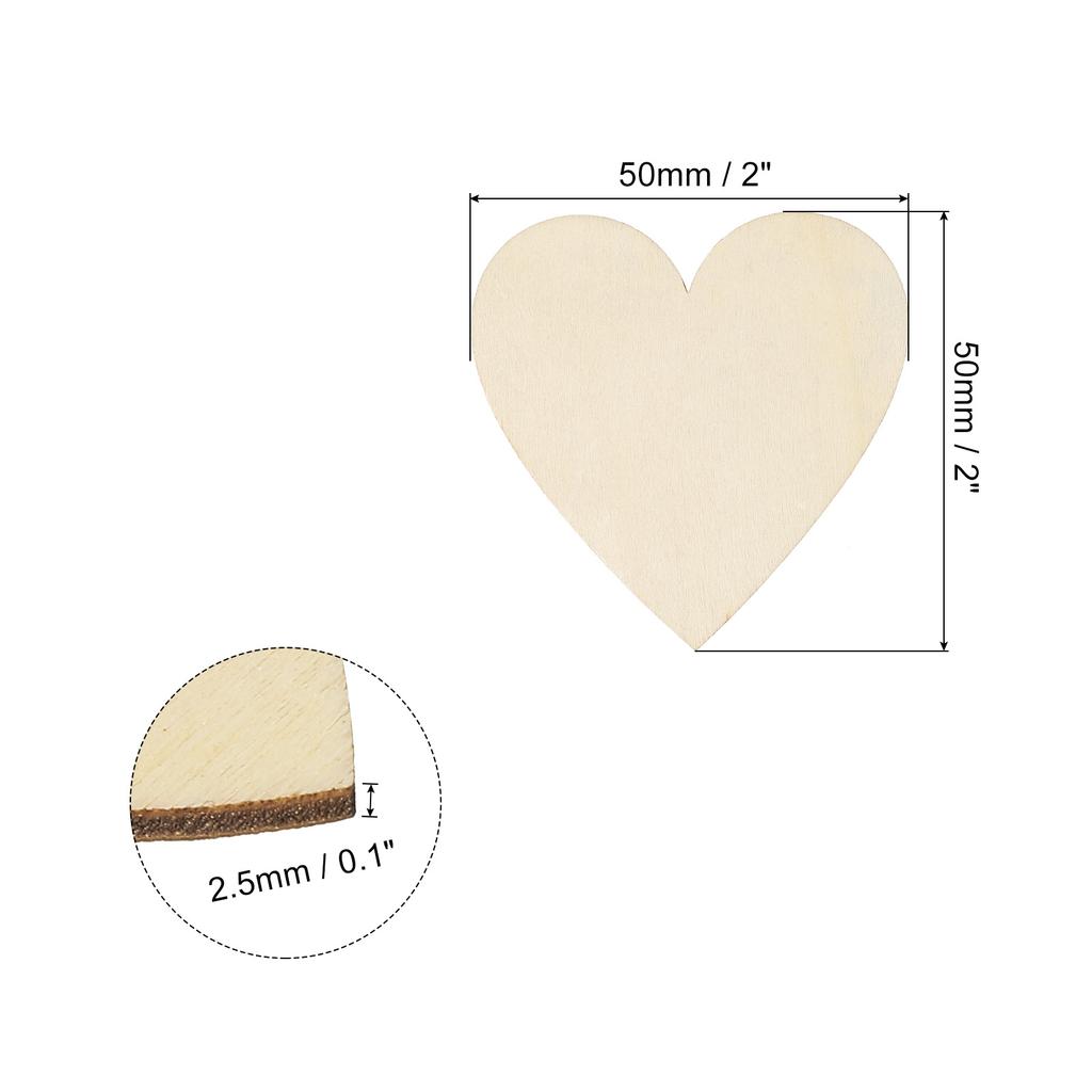 Деревянные сердечки 50/100 шт. Необработанные деревянные сердечки Пустые деревянные вырезки Украшения Кусочки натурального дерева для рождественских поделок