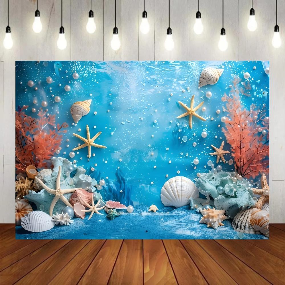 Beautiful ocean themed background, underwater sailing pearl sea star, family gathering party decoration photo background.