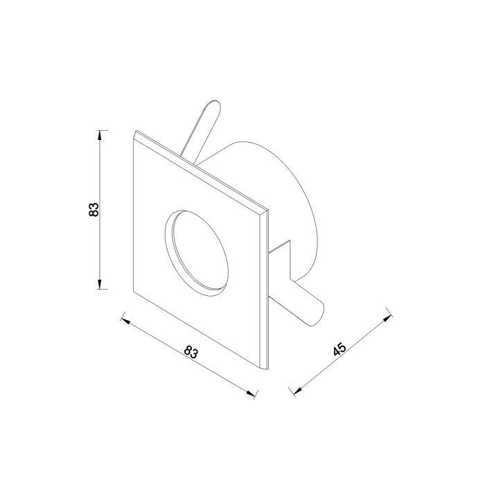 Support downlight carré mat chrome étanche IP65 Dim 83x83mm