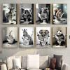 Funny Bathroom Humorous Animal Wall Decor Bear Dog Tiger Sitting On Toilet Reading Newspaper Poster Art Print Canvas Painting