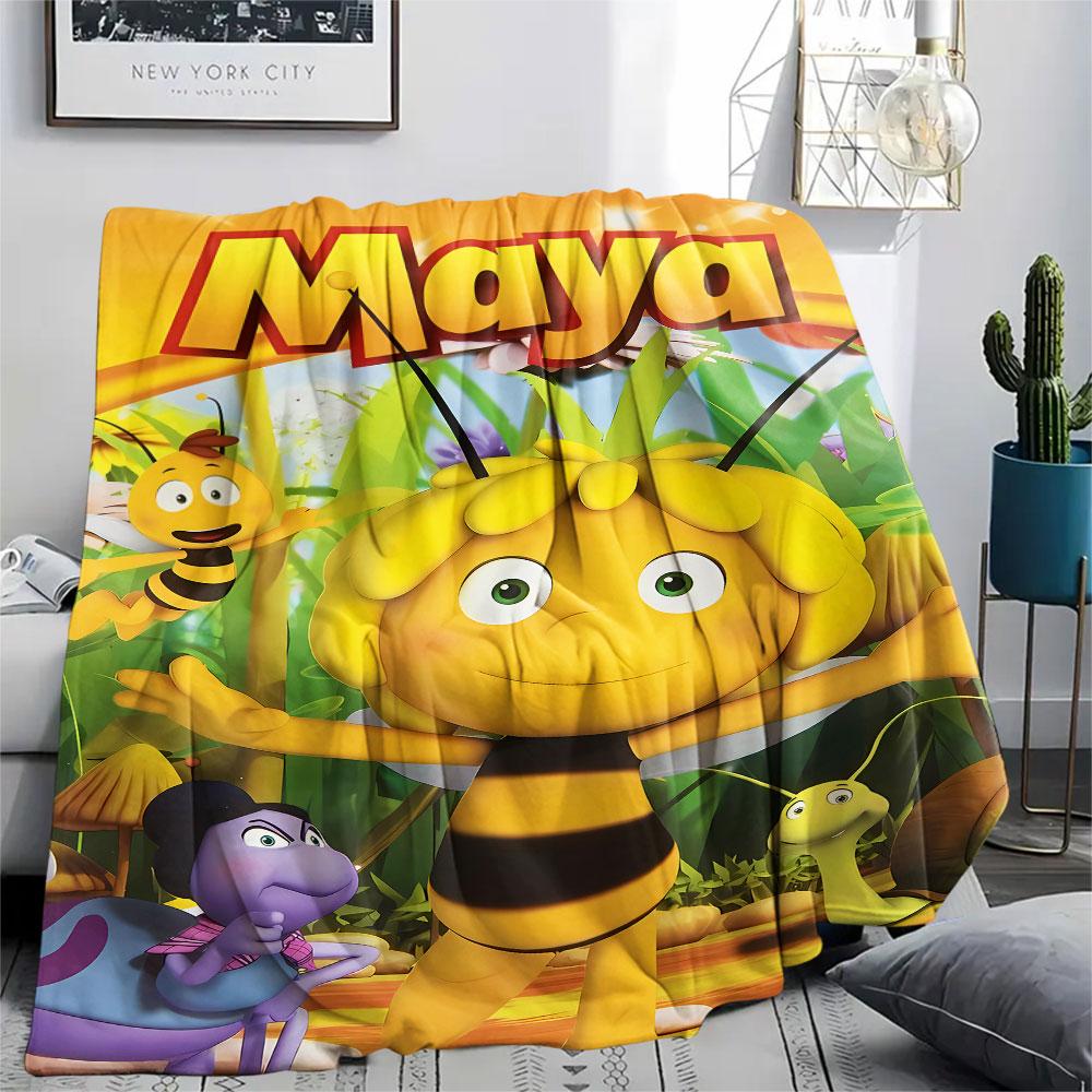 1PC La Abeja Maya Patterned Flannel Blanket Suitable For All Seasons for Home Decor Warmth and Comfort Gifts Holiday Present