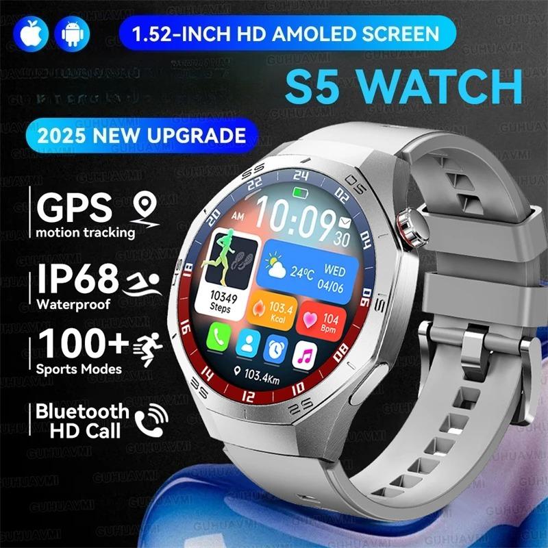 2026 Новые для Android и iOS Умные часы Мужские AMOLED Экран GPS Траектория Движения Пульс Bluetooth Звонки SmartWatch Водонепроницаемые