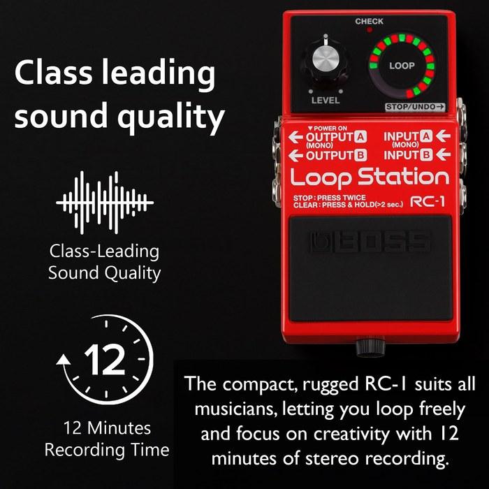 Boss RC-1 Loop Station Bundle with Power Supply, Instrument Cable, Patch Cord, and Picks. Powered Package.