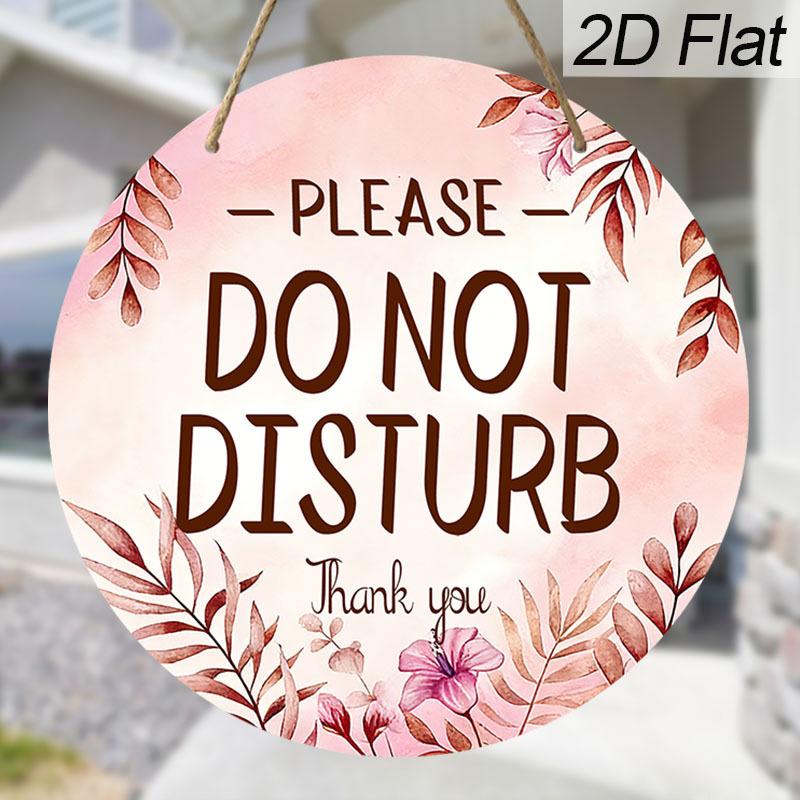 2D Flat "Please Do Not Disturb" Round Wooden Hanging Sign, Boho Watercolor Floral Design, Privacy Door Sign for Bedroom, Home Office & Guest Room