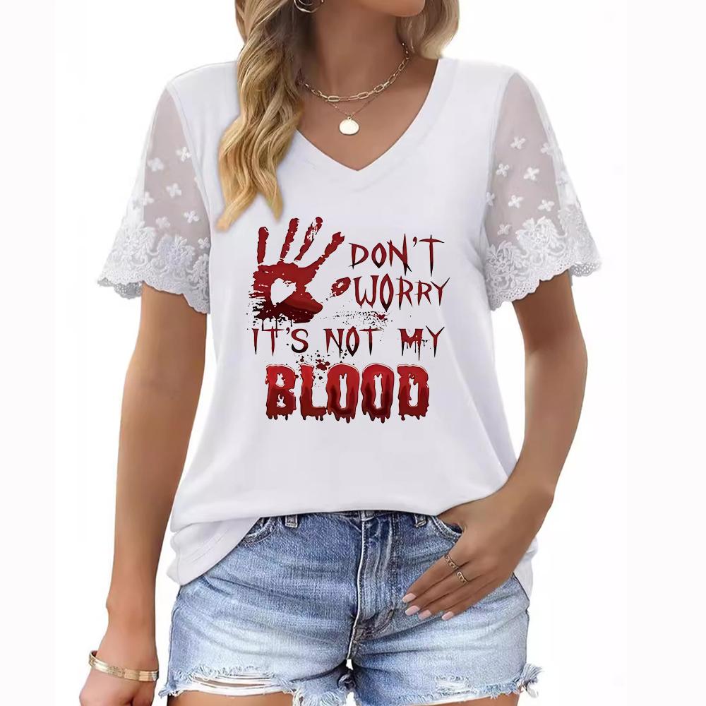 Новые поступления женской одежды больших размеров: Топ с короткими рукавами и V-образным вырезом, кружевными деталями и цветочным принтом на лето