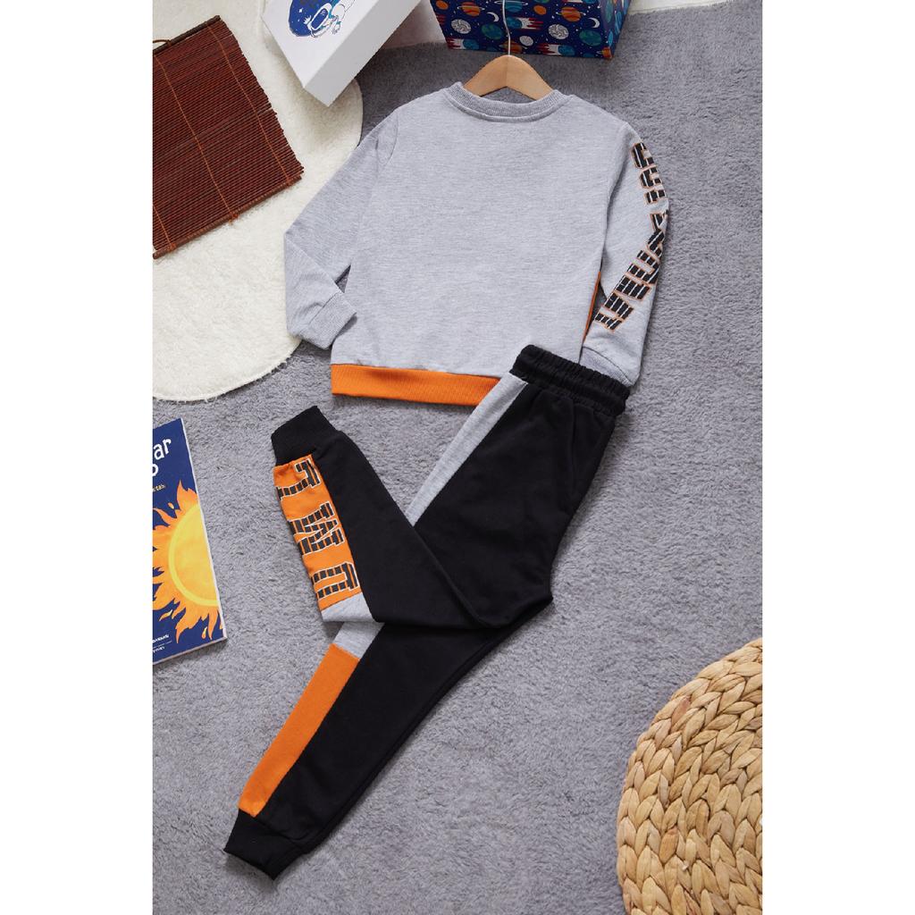 Спортивный костюм для мальчиков с текстовым принтом Kangaroo Pocket Orange Team 14987-1