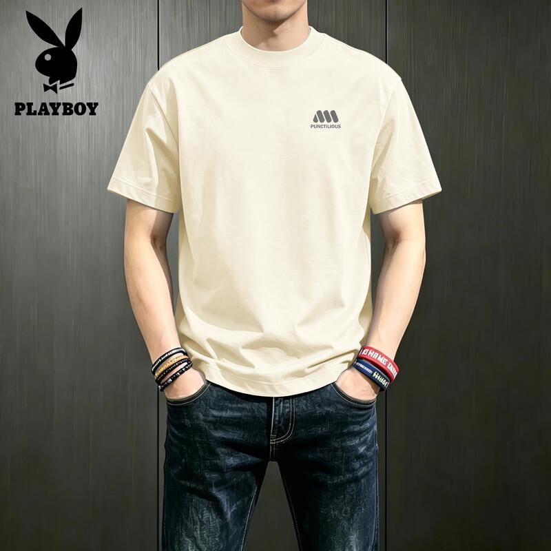 PLAYBOY Мужская повседневная футболка оверсайз с коротким рукавом из чистого хлопка