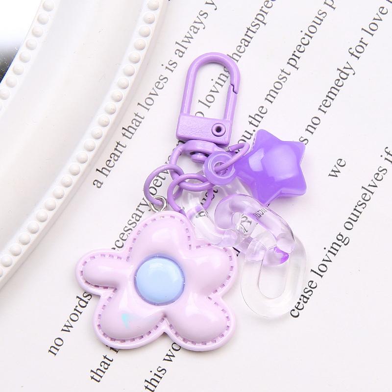 1Pc Cute Sweet Candy Color Flowers Star Keychain Universal Resin Floral Keyring For Girls Bag Pendant Backpack Decoration