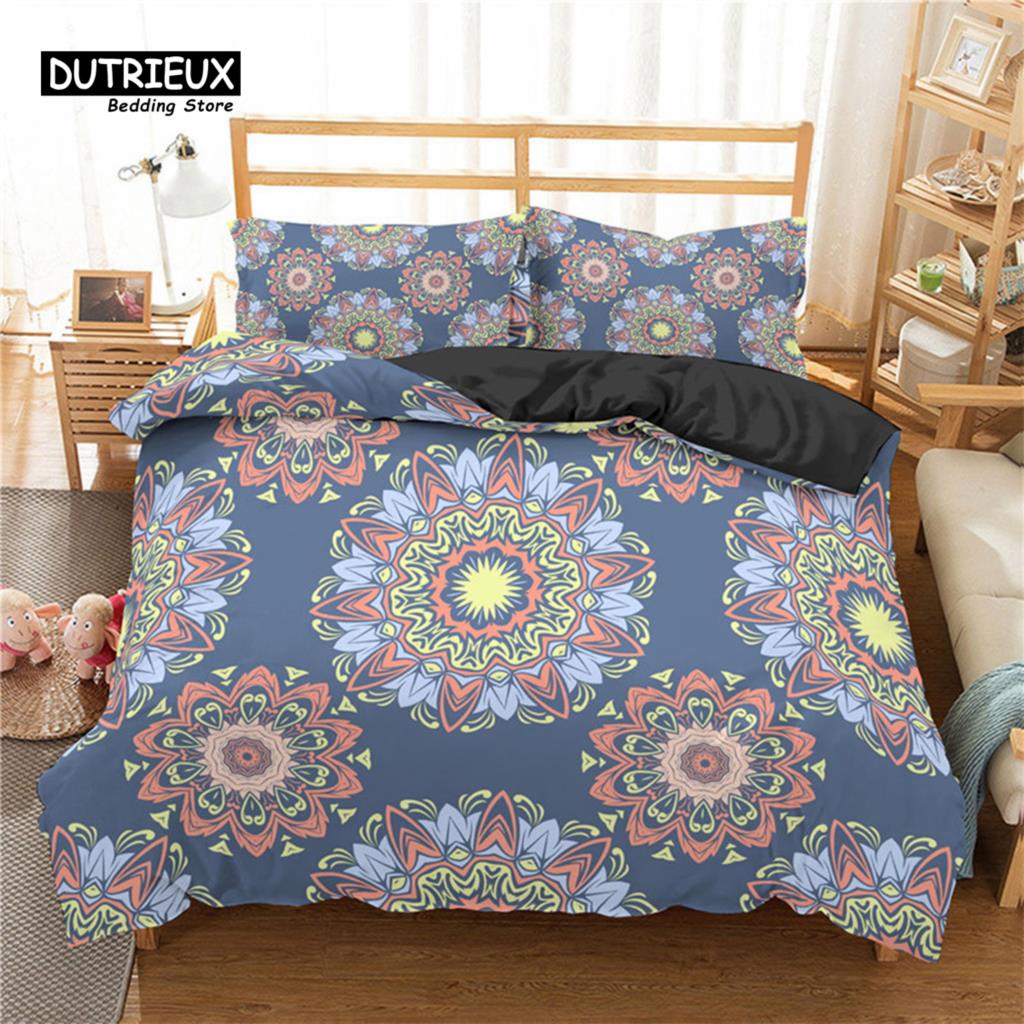 Bohemian Mandala Duvet Cover Set King Queen Size 2/3Pcs Hippie Bedding Set Polyester Indian Ethnic Floral Quilt Cover Pillowcase