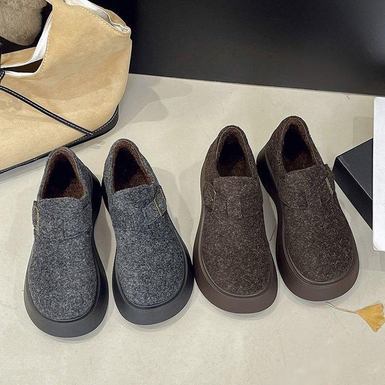 Бархатные Birkenstocks на толстой подошве, маленьким людям прибавляется рост осенью и зимой, теплые хлопковые туфли на подошве-маффине