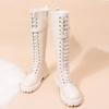 Women's Boots Biker Long Footwear Middle Heel Shoes For Woman New Rock Winter Knee High Shaft In Stylish Promotion Boot Pu