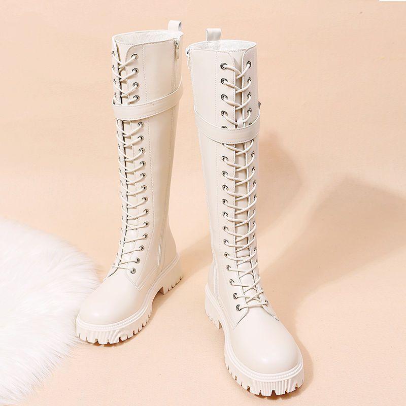 Women's Boots Biker Long Footwear Middle Heel Shoes For Woman New Rock Winter Knee High Shaft In Stylish Promotion Boot Pu