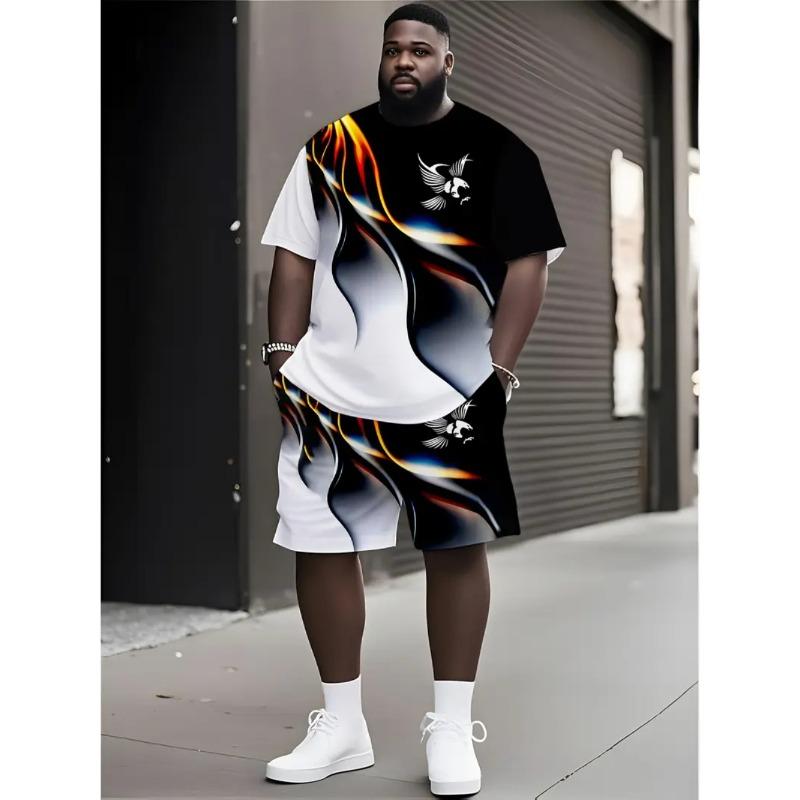 Fashionable Loose Summer Printed Color Sportswear Mens Plus Size Short Sleeved Daily Comfortable Twopiece Sport Wear