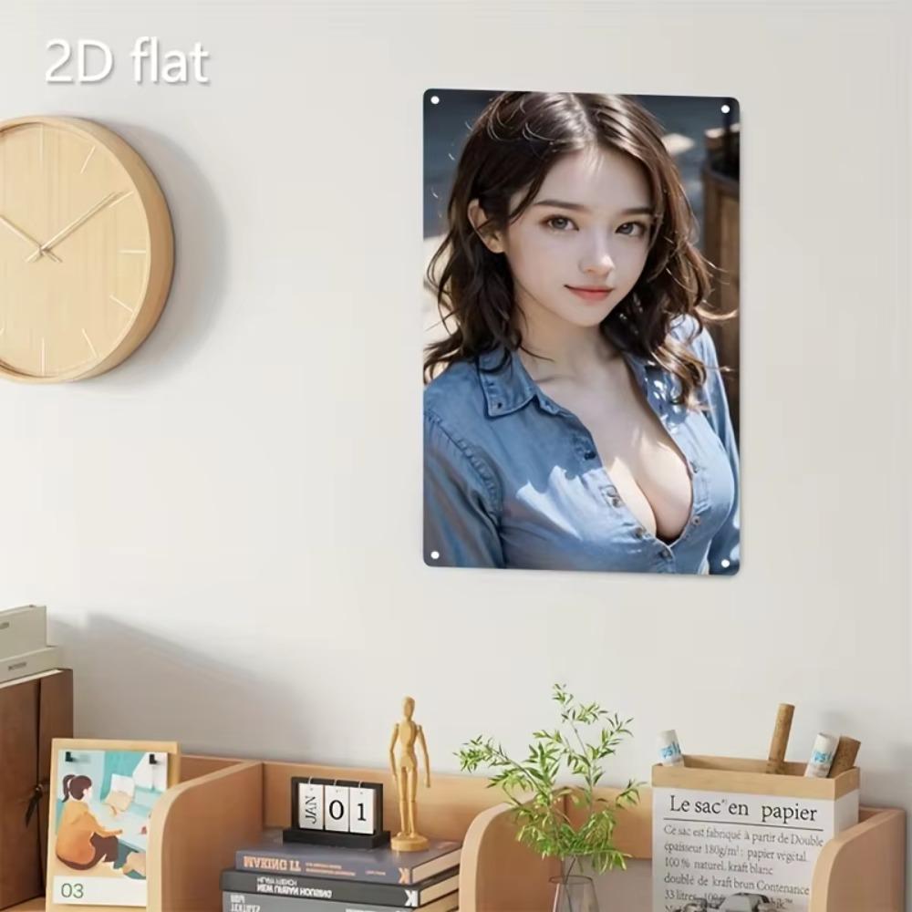 Vintage Metal Wall Art Sign, Korean Beauty Style Iron Poster with Woman Face Artwork for Home Decor
