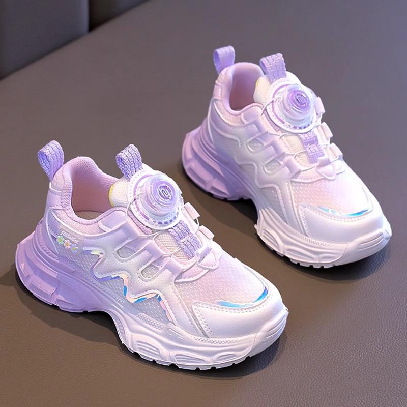 Youth style shoes Girls Running Shoes Kids Lightweight Breathable Mesh Sneakers With Rotating Buckle