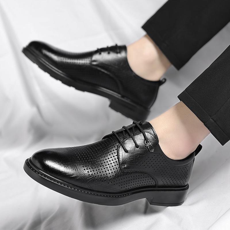 Leather Shoes Men's 2025 Summer Hollow Punched Sandals Breathable Commuting Derby Shoes Men's Tide 2025