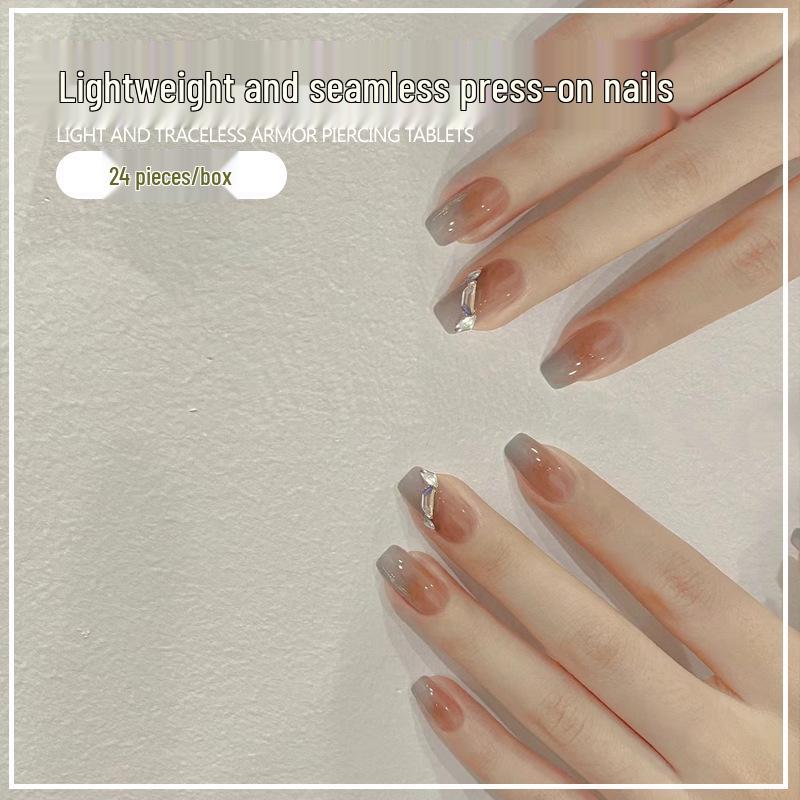 Осень/Зима Градиентный Нюдовый Французский Носимый Нейл-арт Стикеры - Съемные Накладные Ногти