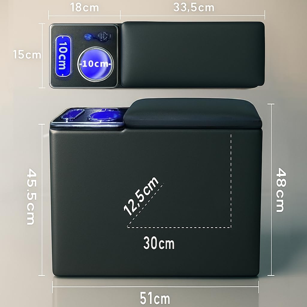 Hellenborg ROOMY Серия 900 Бокс центральной консоли с быстрой зарядкой USB и светодиодной подсветкой Большой объем для хранения Мягкий подлокотник [Специфичный для автомобиля]